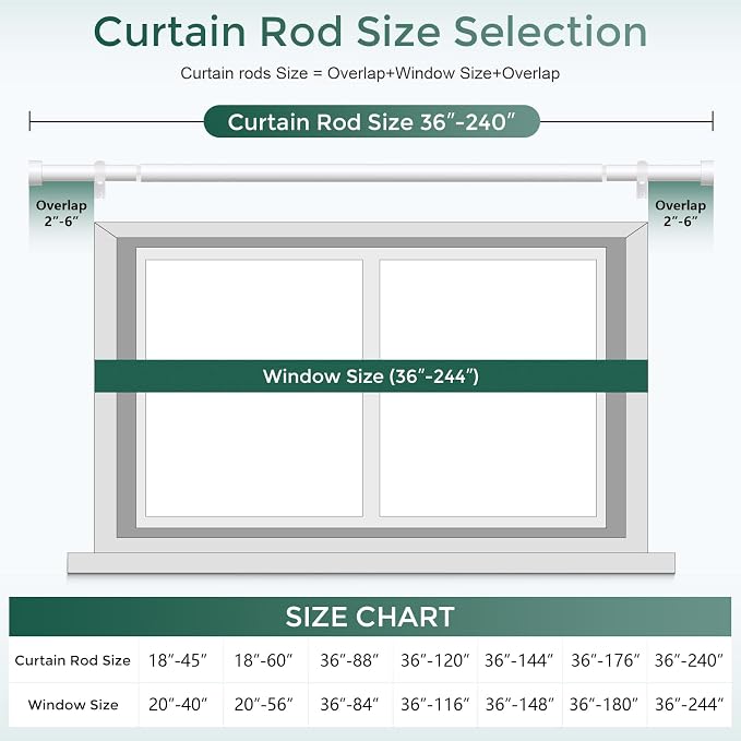 White Curtain Rods for Windows 36 to 240 Inch, Size:36-240 Inch - Image 5