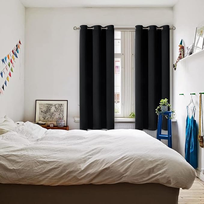 BGment Black Blackout Curtains for Bedroom 63 Inches Long, Each Panel 42 Inch - Image 2