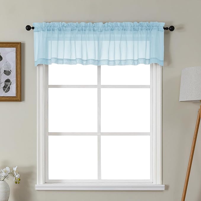 Gwine Sky Blue Valances for Windows, Small Light Filtering Rod Pocket Cafe by Gwine