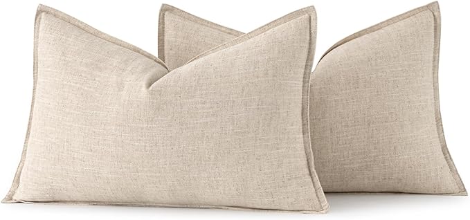 MIULEE Decorative Linen Lumbar Pillow Covers 12x24 Inch Natural Beige Boho - Image 6
