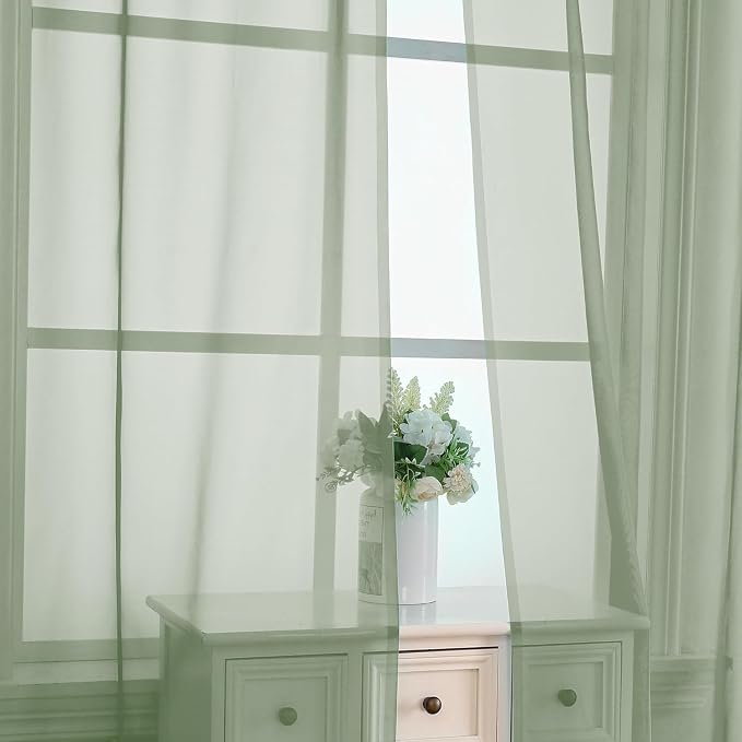 Aiyufeng Sage Green Sheer Curtains 96 Inch Length 2 PCS, Rod Pocket Voile Drapes - Image 6