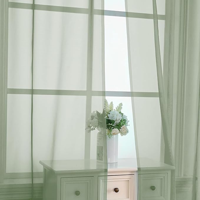 Aiyufeng Window Green Sheer Curtains 45 Inch Length 2 Panels Small Sheer - Image 2