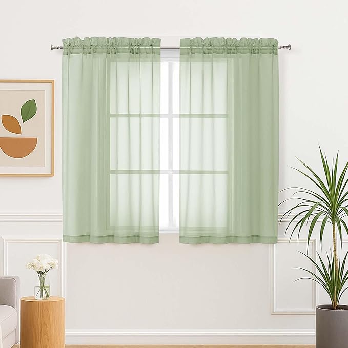 Aiyufeng Light Green Sheer Curtains 45 Inch Length 2 Panels Set by Aiyufeng