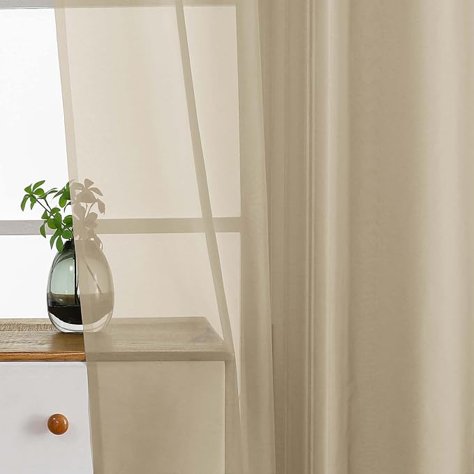 Taupe Window Sheer Curtains 54 inch Length, Soft Airy Light Filtering Sheer - Image 5