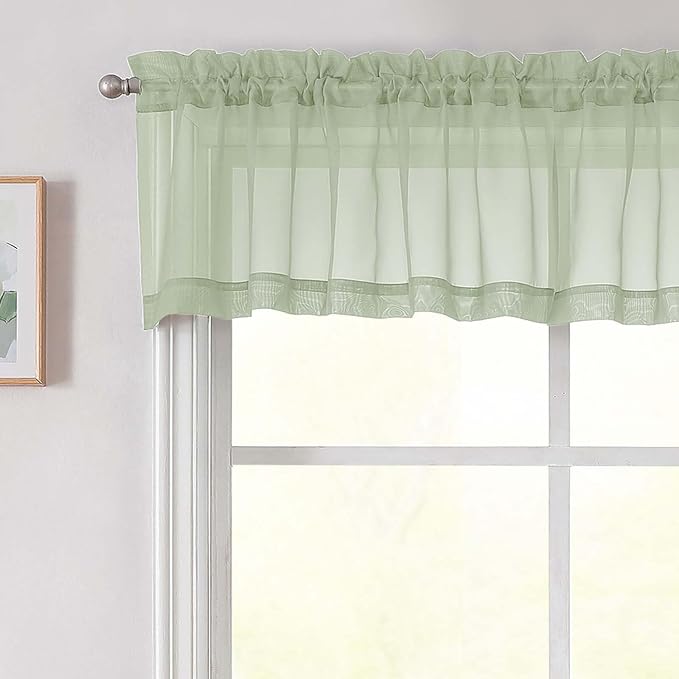 Light Green Valances for Windows, Light Green Sheer Curtains 14 Inch Length 2 by WelvetBLK