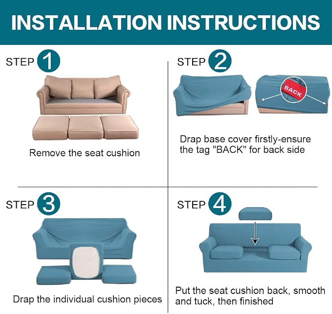 Turquoize 4 Piece Sofa Covers for 3 Cushion Couch Sofa Slipcover Soft Couch - Image 6