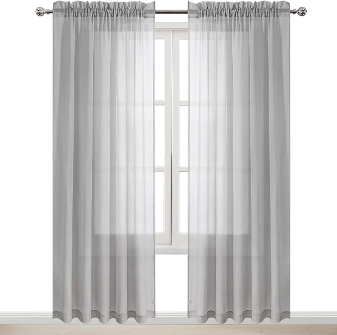 DWCN Grey Sheer Curtains Semi Transparent Voile Rod Pocket Curtains - Image 9
