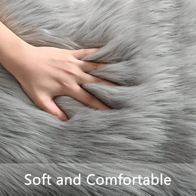 ORINOVA Light Gray Washable Fuzzy Fur Runner Rugs - Image 5