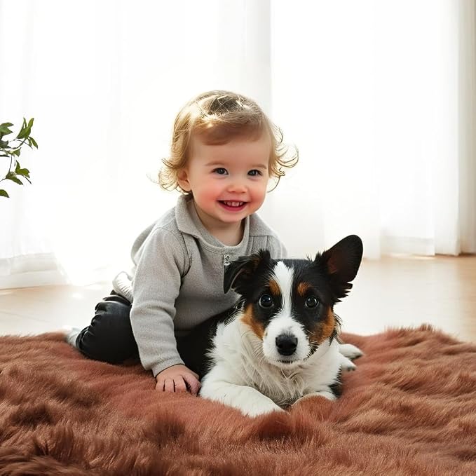AMTOVO Faux Fur Sheepskin Rug for Living Room, 4 x 6 ft Coffee Fluffy Area Rug - Image 8