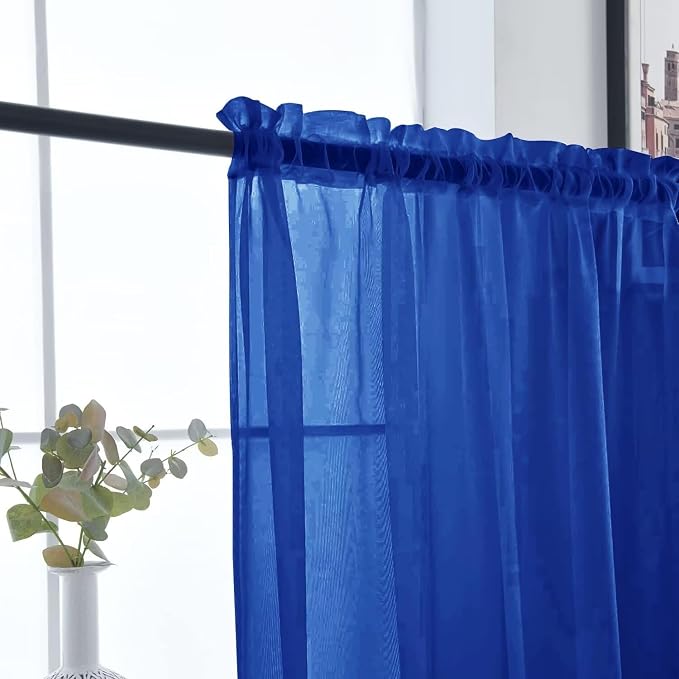 SpaceDresser Basic Rod Pocket Sheer Voile Window Curtain Panels Blue Sapphire 1 - Image 4