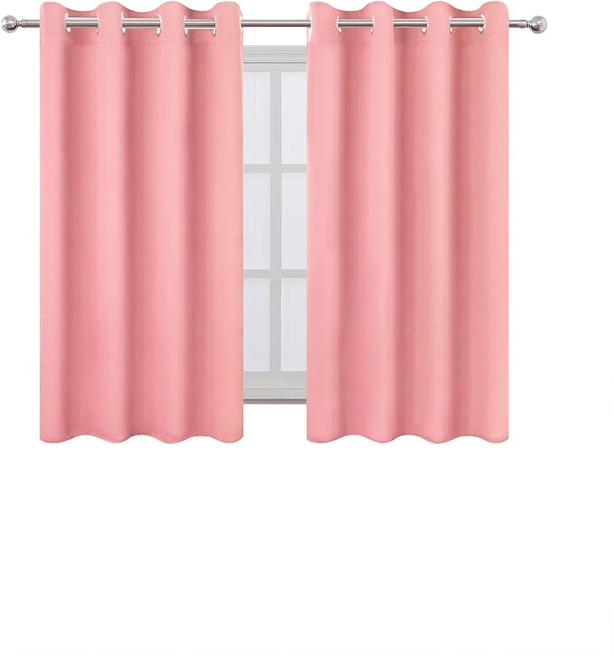 LEMOMO Blackout Curtains 66 x 54 Inch Long Pink Curtains Set of 2 Panels Room - Image 2