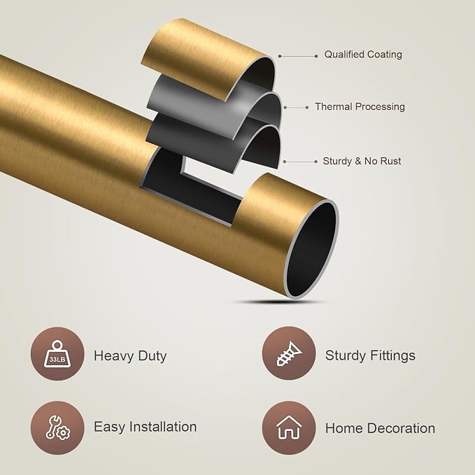 Lootkell 2 Pack Brass Gold Curtain Rods Set - Image 7