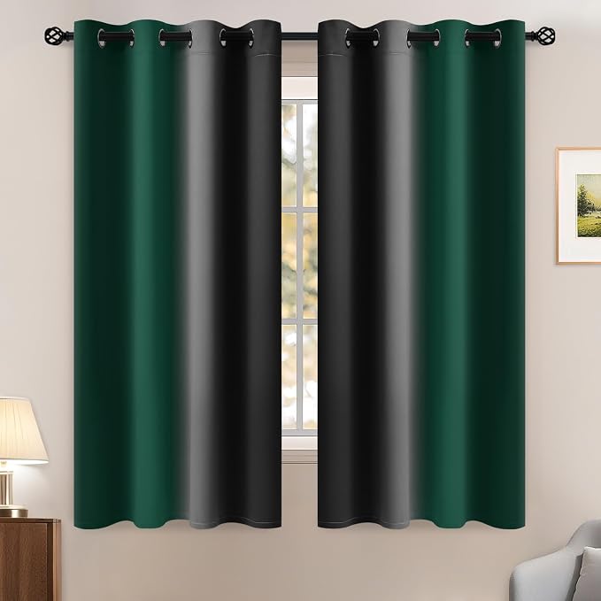 Yakamok Blackout Ombre Dark Green and Black Curtains-Gradient Room Darkening by Yakamok