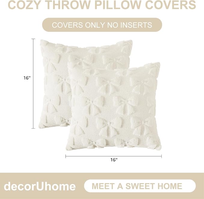 decorUhome Cream White Bow Pillow Covers Set of 2 Coquette Aesthetic Cute - Image 7