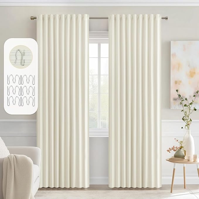 MIULEE Cream Back Tab Blackout Curtains 72 Inches Long 2 Panels Set by MIULEE
