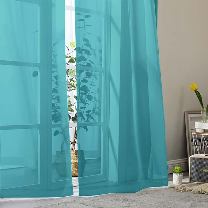 Turquoise Sheer Curtains 84 Inches Long 2 Panels, Soft Airy Light Filtering - Image 9