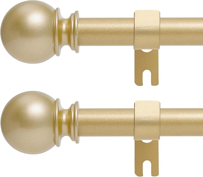Gold Curtain Rods for Windows 28 to 48 Inch, 2 Pack 5/8" Diameter Heavy Duty by Poskena
