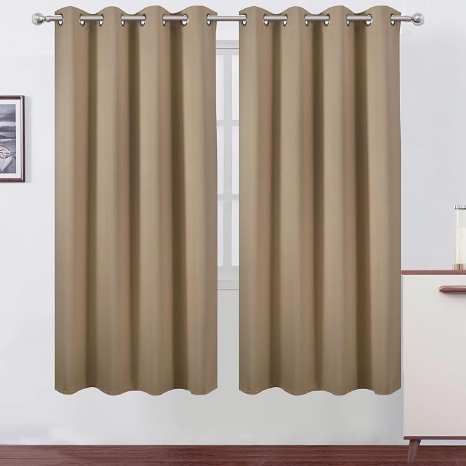 LEMOMO Blackout Curtains 66 x 72 Inch Long Natural Curtains Set of 2 Panels by Lemomo