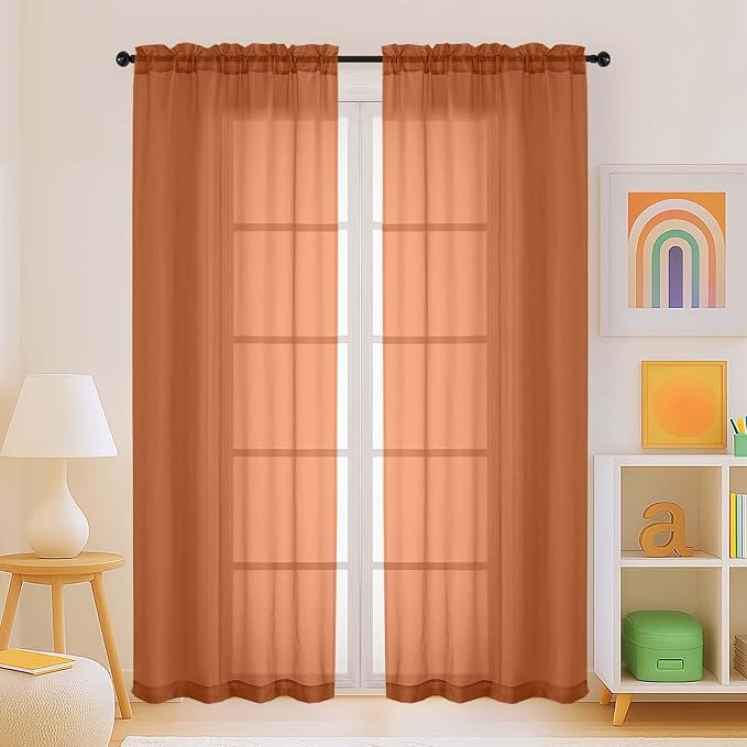 Orange Sheer Curtains for Window 72 inches Long 2 Panels Set, Soft Airy Modern by Home