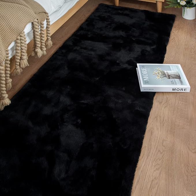 ORINOVA Black Shag Faux Rabbit Fluffy Fur Rugs - Image 3