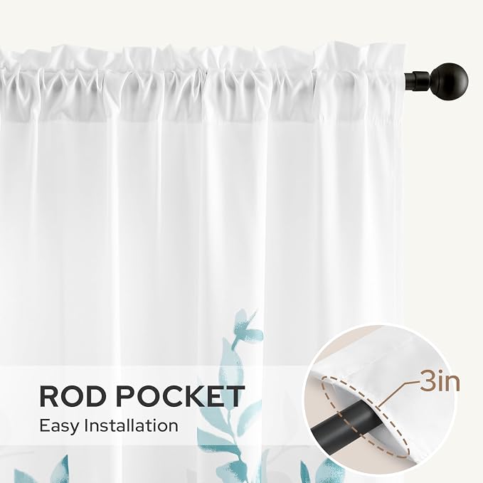 HOMEIDEAS Non-See-Through Teal and White Privacy Sheer Curtains 52 X 84 Inch - Image 6