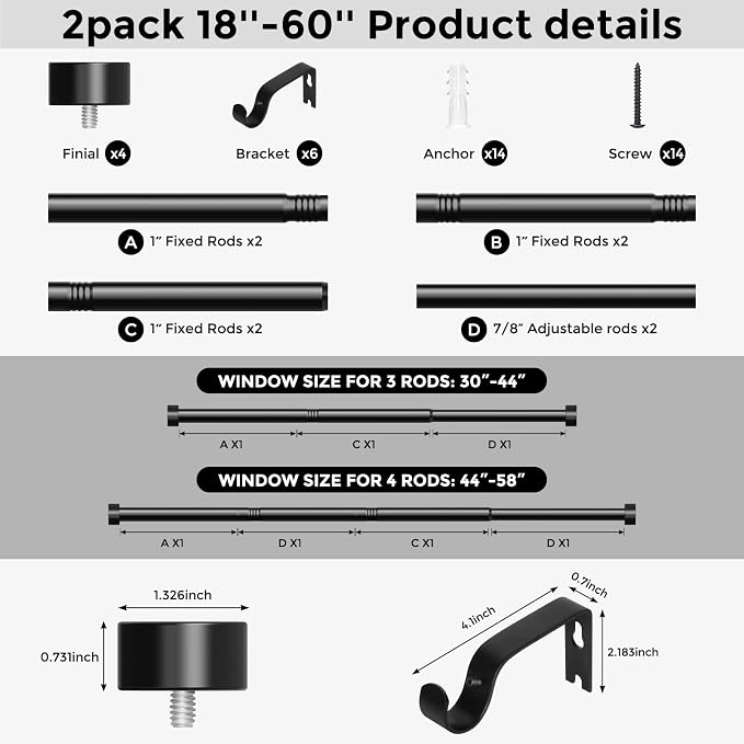 VOIIY 2 Pack Curtain Rods for Windows 28 to 48 Inch, Modern Adjustable Heavy - Image 9