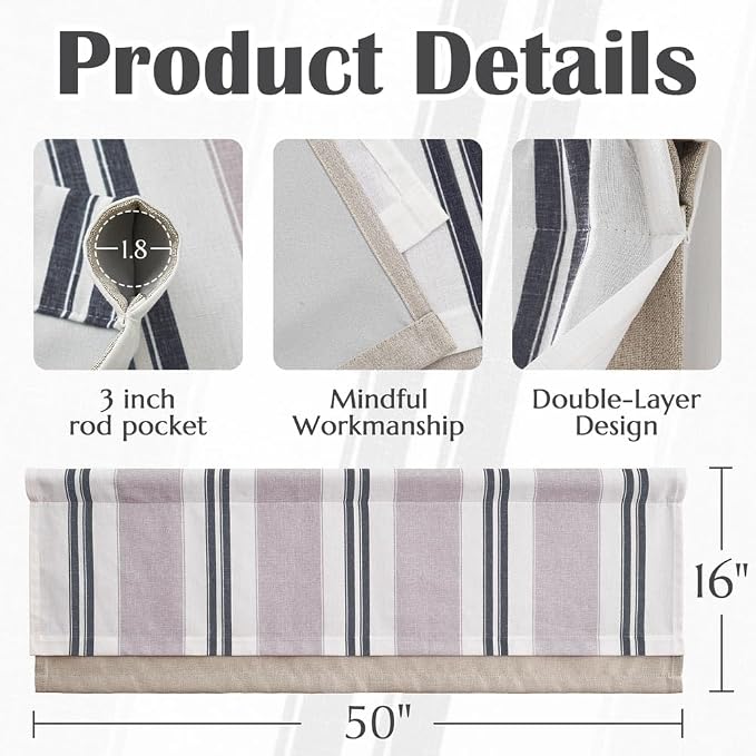 jinchan Striped Linen Curtain 18 Inch Window Treatment - Image 6