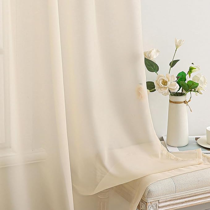 MIULEE 2 Panels Sheer Curtains for Living Room 54 X 72 Inches Cream | Window - Image 4