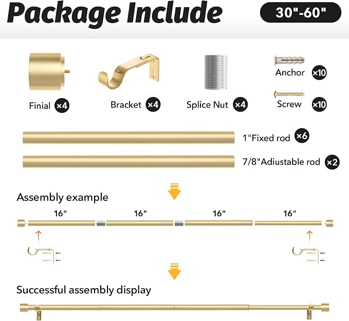 GEEBOBO 2 Pack Gold Curtain Rods - Image 6