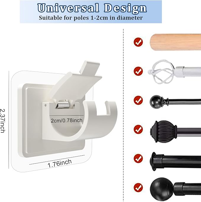 8PCS Self Adhesive Curtain Rod Holders No Drill Curtain Rods Brackets No - Image 3