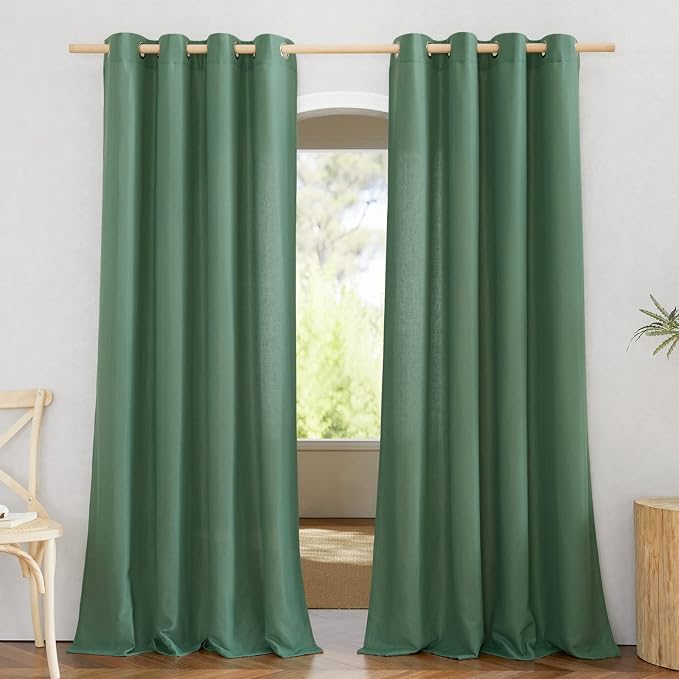 NICETOWN Thick Linen Olive Green Curtains & Drapes, Grommet Linen Blend Privacy by NICETOWN