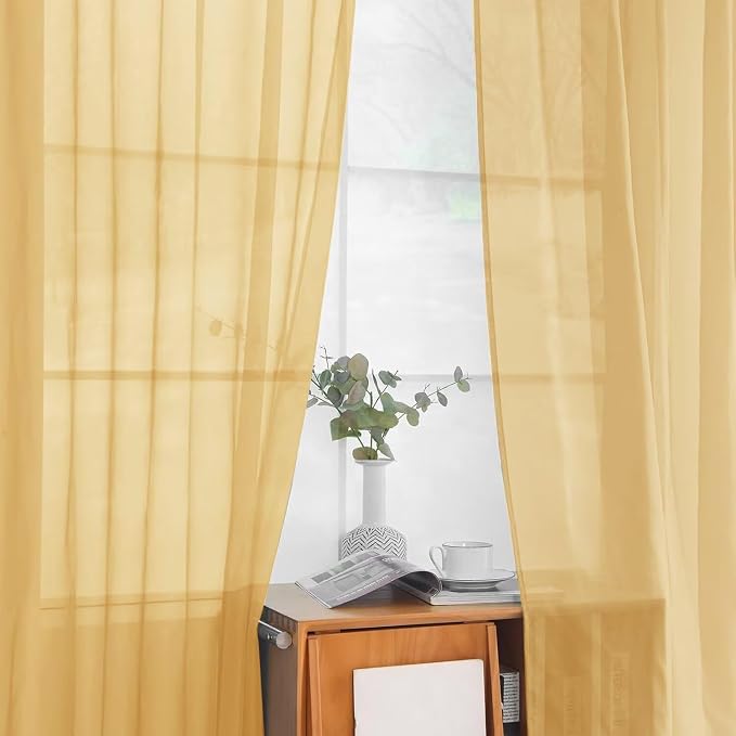 youleyar Solid Sheer Rod Pocket Curtain Voile Draperies 2 Panels White Beige - Image 8