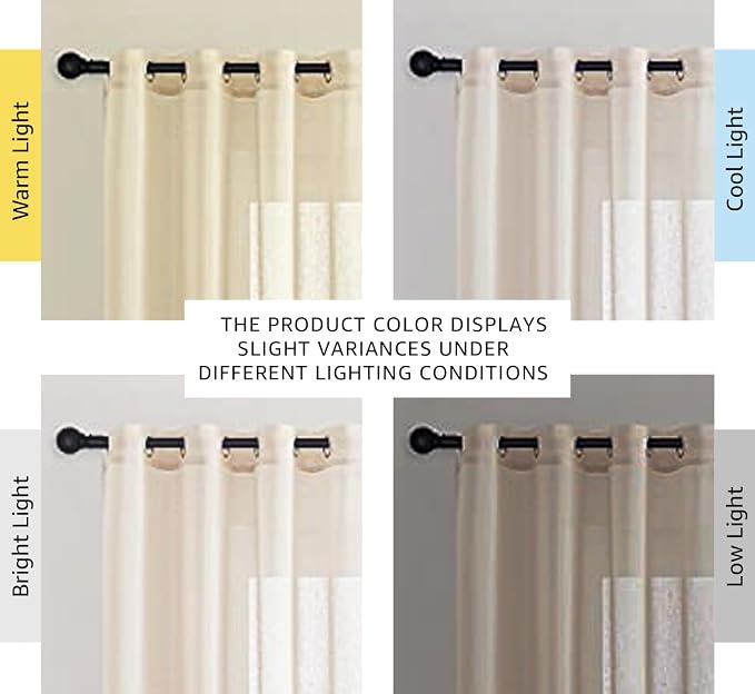 NICETOWN Semi Sheer Beige Curtains 84 inches Long, Grommet Retro Linen Curtains - Image 2