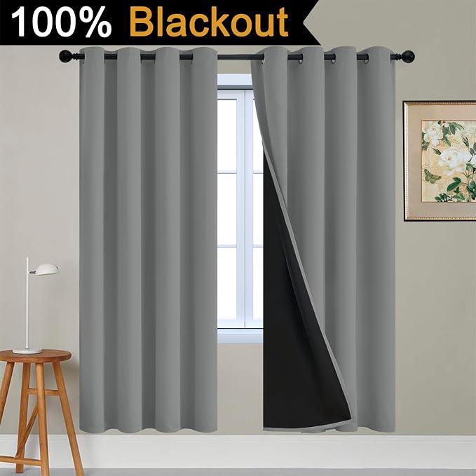 Yakamok Dove Grey 100% Blackout Curtains, Thermal Insulated Total Blackout - Image 2