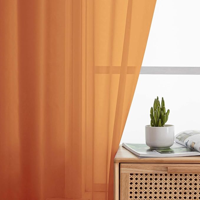 Orange Sheer Curtain for Bedroom Living Room 72 Inches Long 2 Panels Set - Image 6