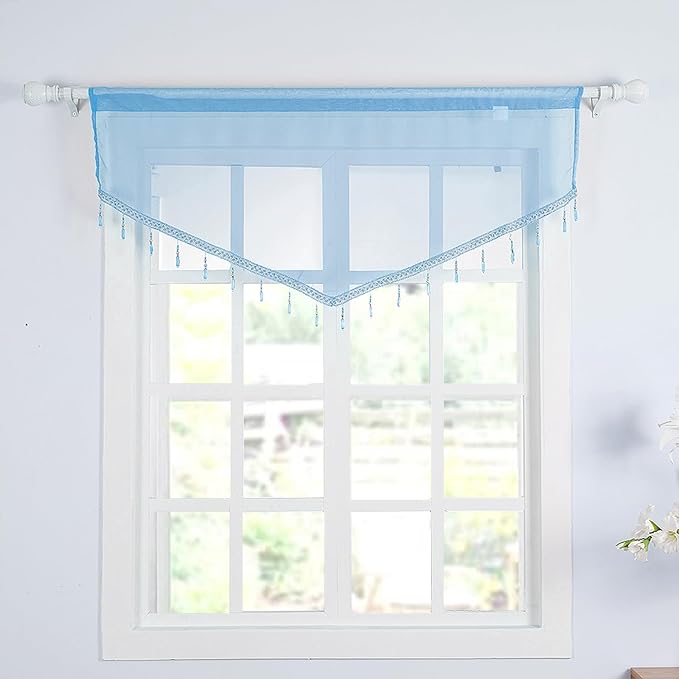 Molaxhome Lace Valance Swag Curtain 51 Inch Scalloped Sheer Curtain Panels - Image 3