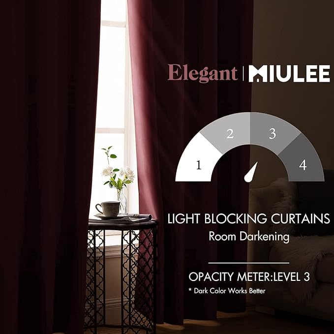 MIULEE Blackout Room Darkening Curtains Thermal Insulated Drapes Solid Window - Image 2