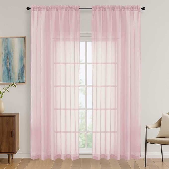 OVZME Blush Pink Bedroom Curtains 2 Panel Sets 90 Inch Length, 59 Inch Extra by OVZME