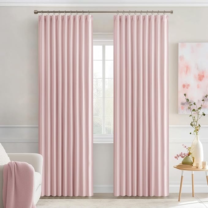 MIULEE Baby Pink Back Tab Blackout Curtains 90 Inch Long 2 Panels Set - Image 9
