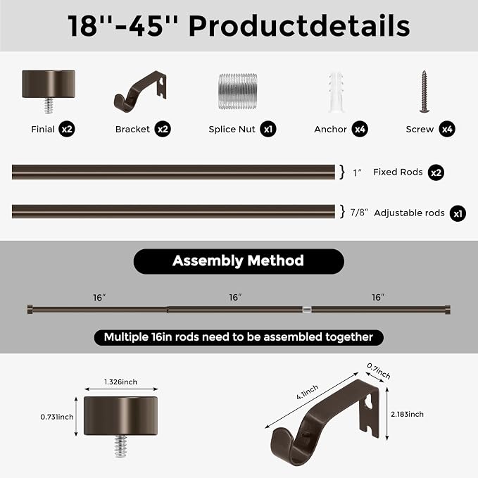 VOIIY Bronze Curtain Rods for Windows 18 to 42 Inch, Size:18-42 Inch, Antique - Image 8