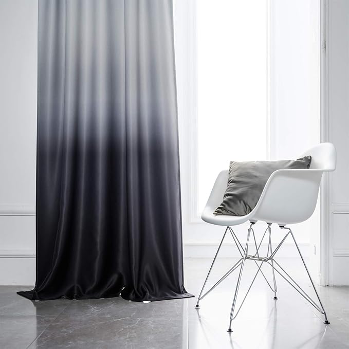 Gradient Color Ombre Blackout Curtains Thickening Polyester Eyelet Top Panels - Image 2