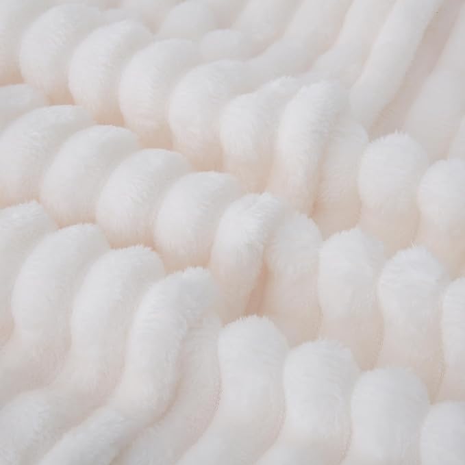 Cream White Fleece Throw Blanket 90”×90” - Image 4