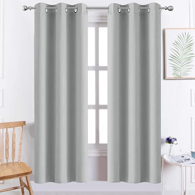 Yakamok Light Grey Blackout Curtains, Thermal Insulated Room Darkening Grommet by Yakamok