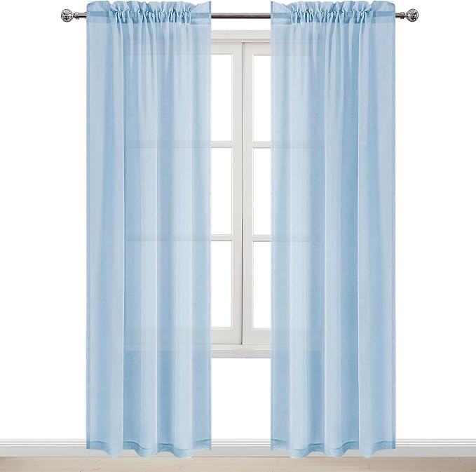 DWCN Sky Blue Sheer Curtains Semi Transparent Voile Rod Pocket Curtains - Image 9