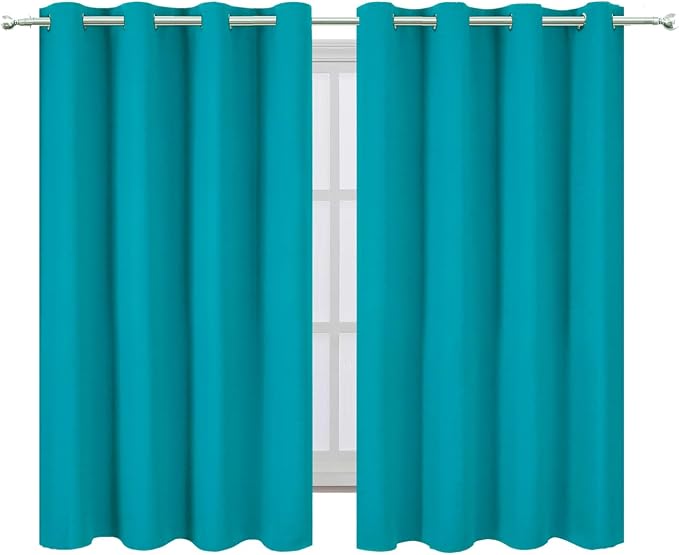 LEMOMO Blackout Curtains 66 x 54 Inch Long Teal Curtains Set of 2 Panels Room - Image 2