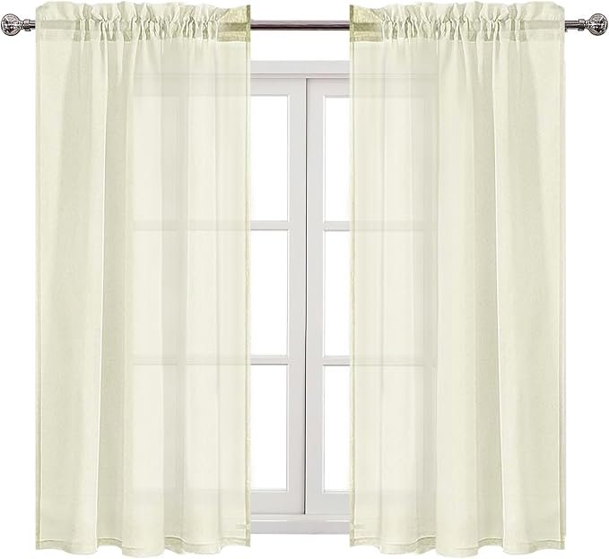 DWCN Ivory Sheer Curtains Semi Transparent Voile Rod Pocket Curtains - Image 9