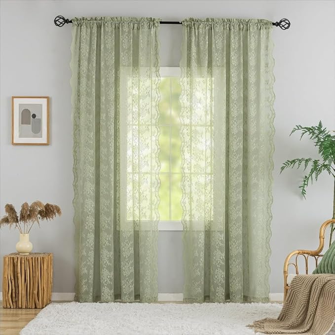 YJ YANJUN Vintage Lace Curtains 84 Inch Long- Victorian Floral Pattern Sheer by YJYANJUN