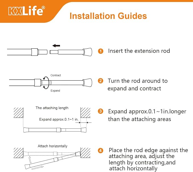 KXLife 4 Pcs Spring Tension Curtain Rod Adjustable 28 to 40 Inches, 5/8" - Image 6