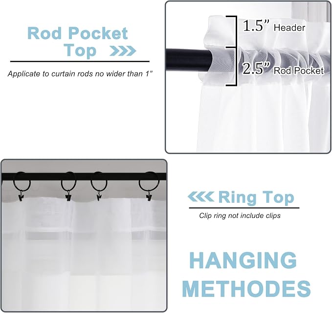 White Sheer Curtains 72 Inches Long 2 Panels, Transparent Voile Sheer White - Image 4