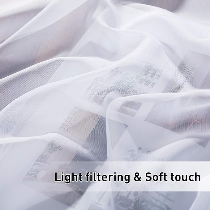 RYB HOME Outdoor Curtains White Sheer Drapes, Detachable Tab Top Easy Hanging - Image 7